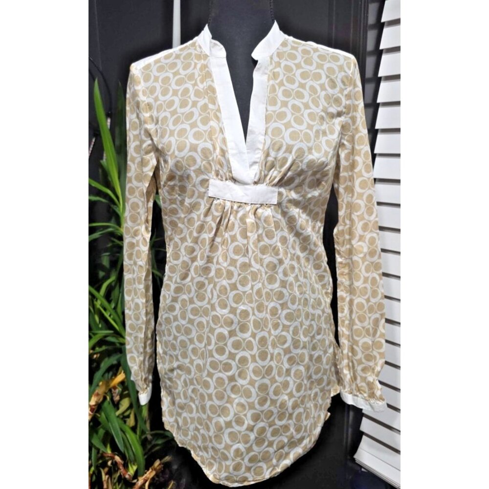 Michael Kors Sz S Sheer Tunic V Neck Blouse Chic Khaki Beige Top Cotton Classy